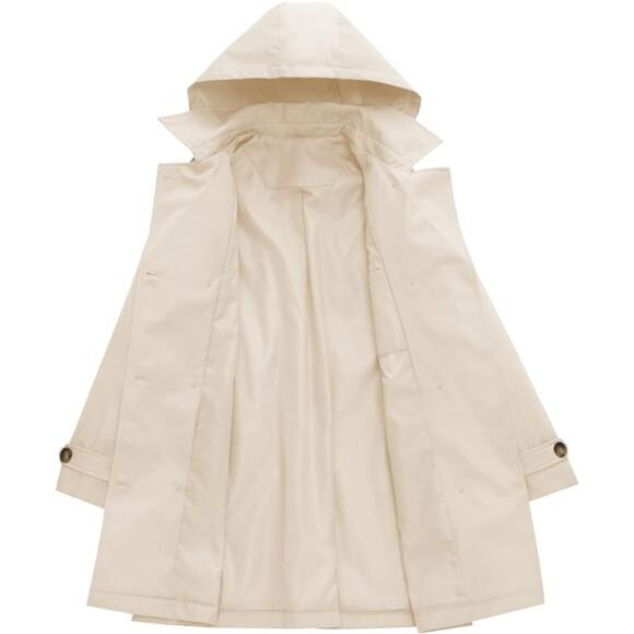 Women's Double Breasted Long Trench Coats Mid-Length Belted with Detachable Hood - Picture 3 of 10